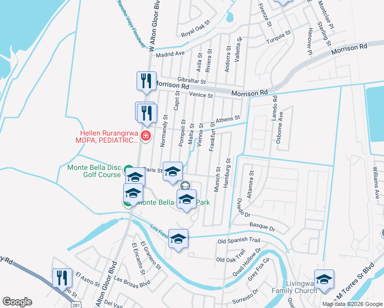 map of restaurants, bars, coffee shops, grocery stores, and more near 2773 Malta Street in Brownsville