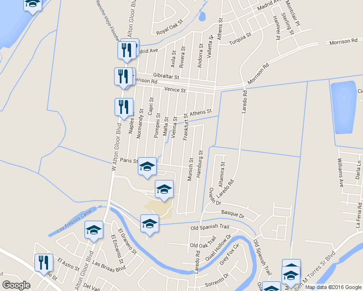 map of restaurants, bars, coffee shops, grocery stores, and more near 2472 Frankfurt Street in Brownsville