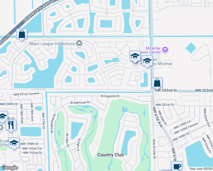 map of restaurants, bars, coffee shops, grocery stores, and more near 5451 Southwest 130th Avenue in Miramar