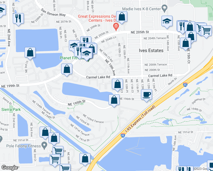map of restaurants, bars, coffee shops, grocery stores, and more near 922 Northeast 199th Street in North Miami Beach