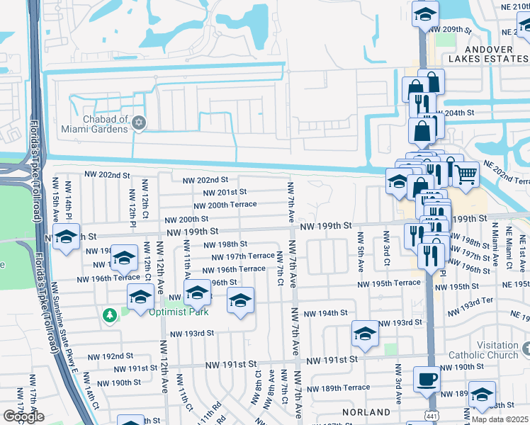 map of restaurants, bars, coffee shops, grocery stores, and more near 765 Northwest 200th Street in Miami