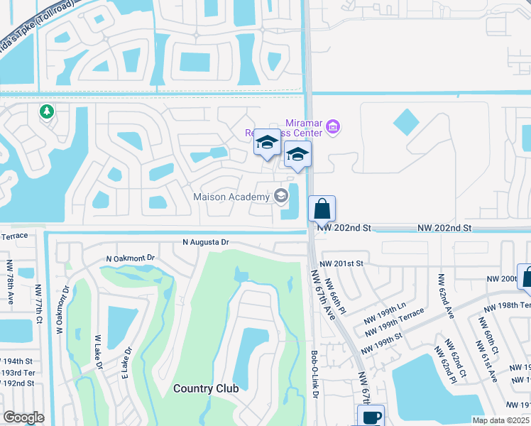 map of restaurants, bars, coffee shops, grocery stores, and more near 12602 Southwest 54th Court in Miramar