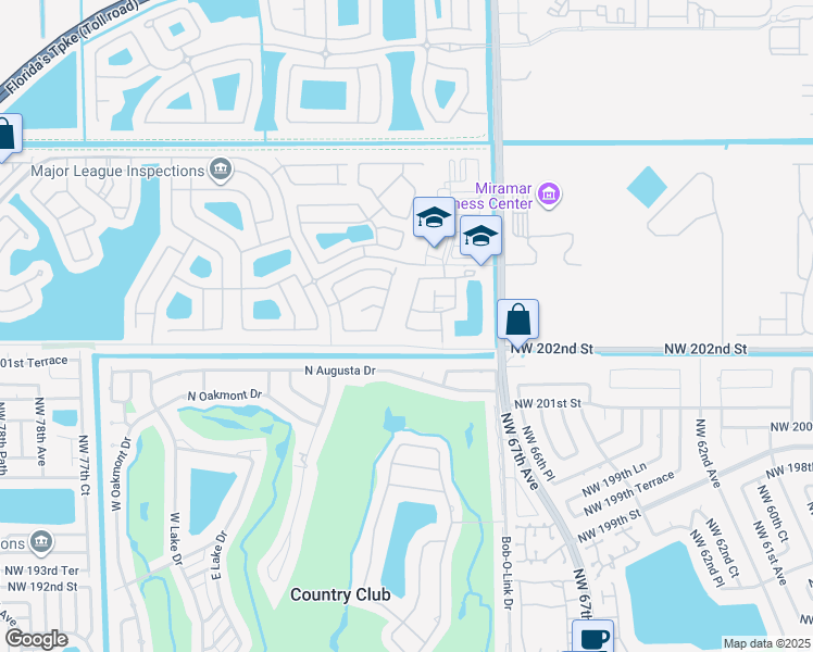 map of restaurants, bars, coffee shops, grocery stores, and more near 12688 Southwest 54th Court in Miramar
