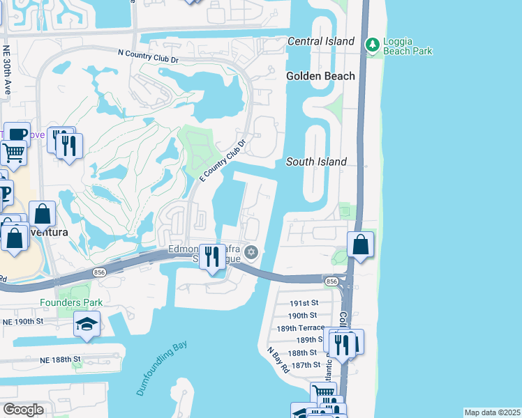map of restaurants, bars, coffee shops, grocery stores, and more near 19667 Turnberry Way in Aventura