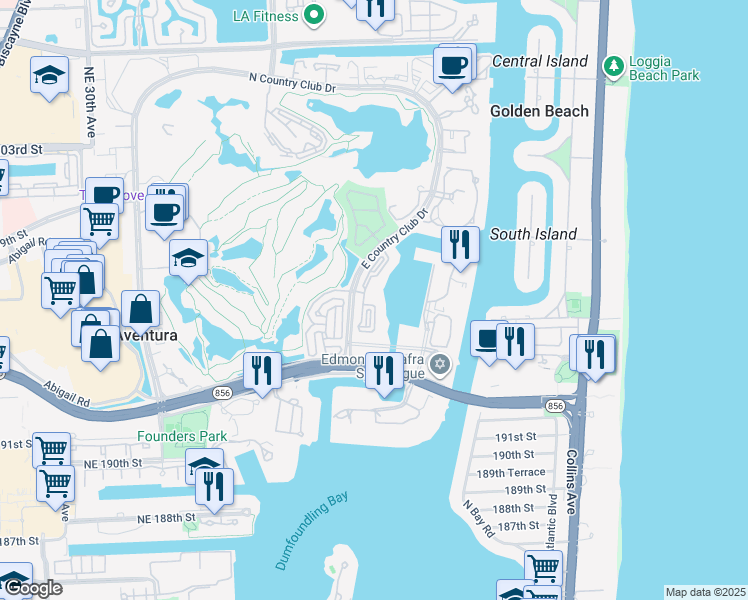 map of restaurants, bars, coffee shops, grocery stores, and more near in Aventura