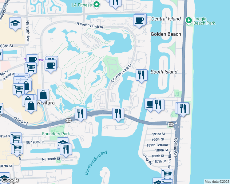 map of restaurants, bars, coffee shops, grocery stores, and more near in Aventura