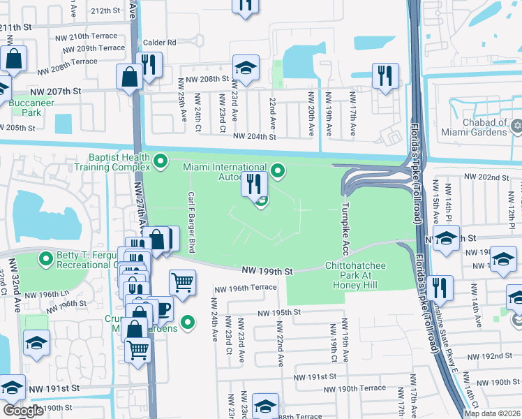 map of restaurants, bars, coffee shops, grocery stores, and more near 347 Don Shula Drive in Miami Gardens
