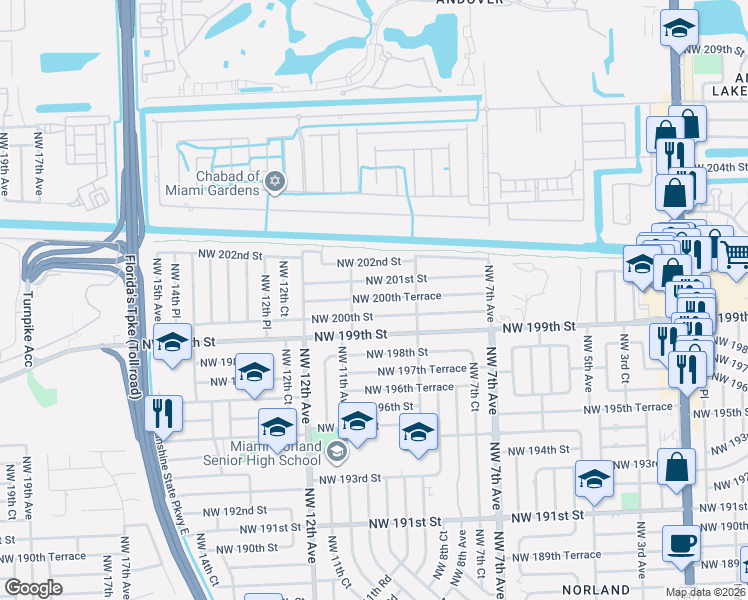 map of restaurants, bars, coffee shops, grocery stores, and more near 951 Northwest 200th Street in Miami