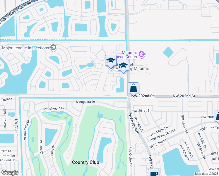 map of restaurants, bars, coffee shops, grocery stores, and more near 12602 Southwest 54th Court in Miramar