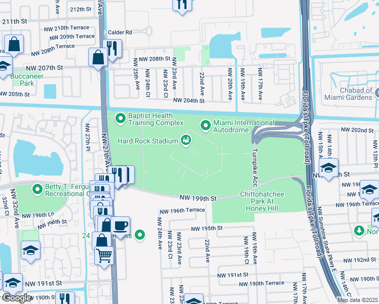 map of restaurants, bars, coffee shops, grocery stores, and more near 347 Don Shula Drive in Miami Gardens