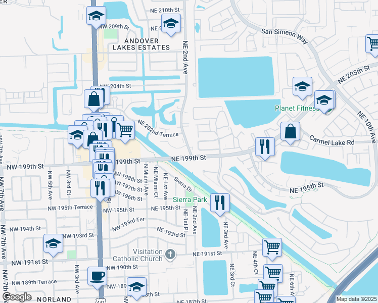 map of restaurants, bars, coffee shops, grocery stores, and more near in Ives Estates