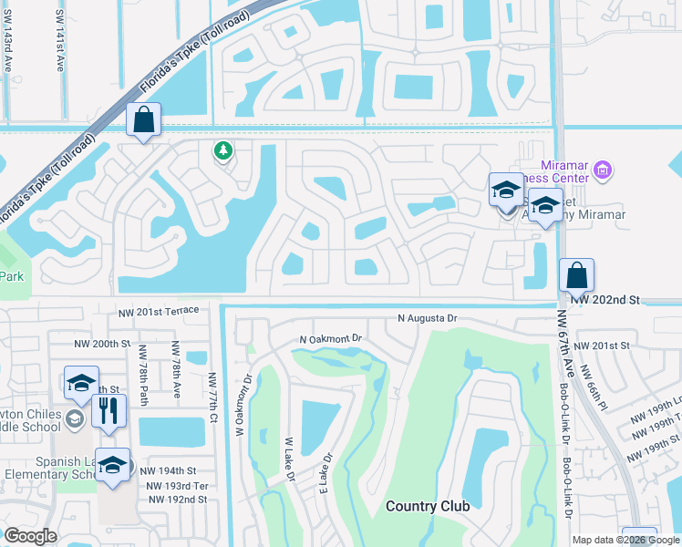 map of restaurants, bars, coffee shops, grocery stores, and more near 13119-13123 Southwest 54th Court in Miramar