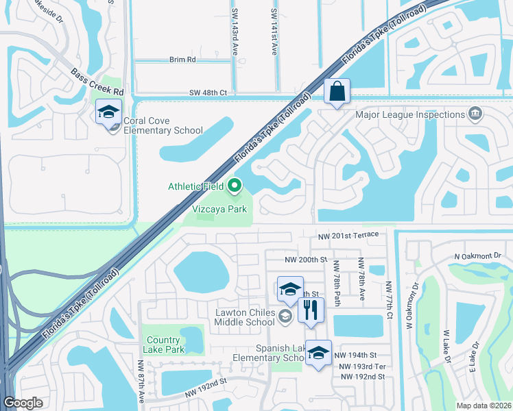 map of restaurants, bars, coffee shops, grocery stores, and more near 14154 Southwest 54th Street in Miramar