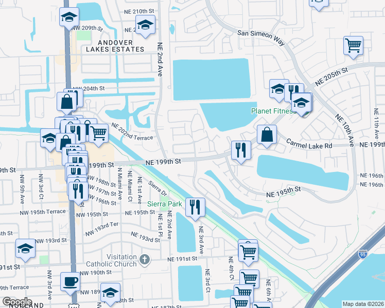 map of restaurants, bars, coffee shops, grocery stores, and more near in Ives Estates