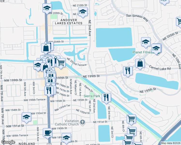 map of restaurants, bars, coffee shops, grocery stores, and more near in Ives Estates