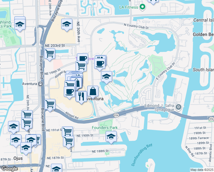map of restaurants, bars, coffee shops, grocery stores, and more near in Aventura