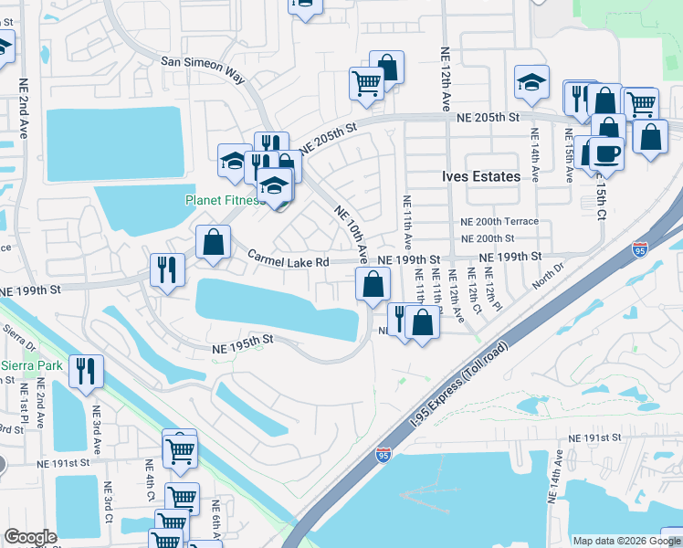 map of restaurants, bars, coffee shops, grocery stores, and more near 922 Northeast 199th Street in North Miami Beach