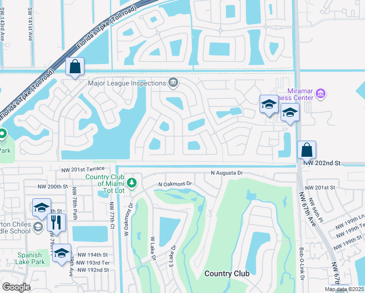 map of restaurants, bars, coffee shops, grocery stores, and more near 13124 Southwest 54th Court in Miramar