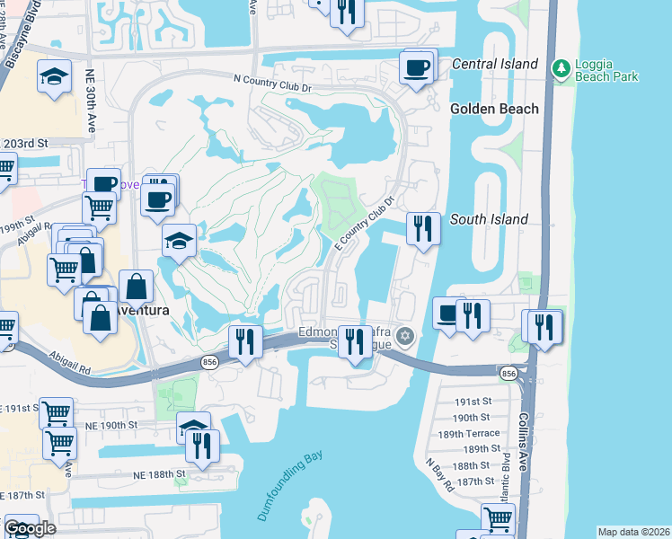 map of restaurants, bars, coffee shops, grocery stores, and more near in Aventura