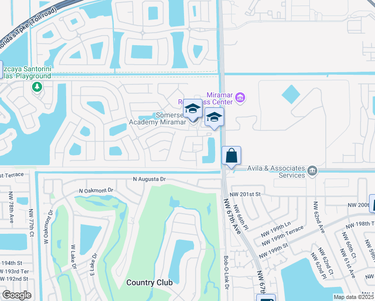 map of restaurants, bars, coffee shops, grocery stores, and more near 12637 Southwest 54th Street in Miramar