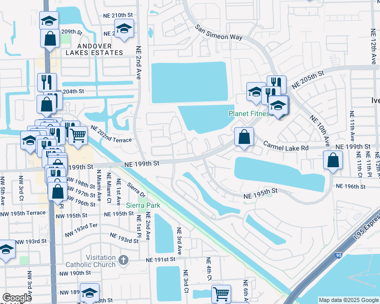 map of restaurants, bars, coffee shops, grocery stores, and more near 337 Ives Dairy Road in Miami