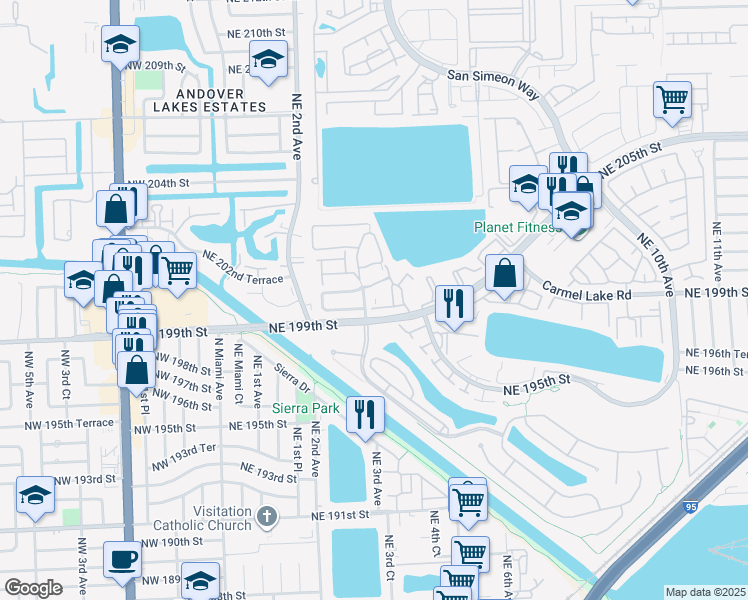 map of restaurants, bars, coffee shops, grocery stores, and more near 335 Ives Dairy Road in North Miami Beach