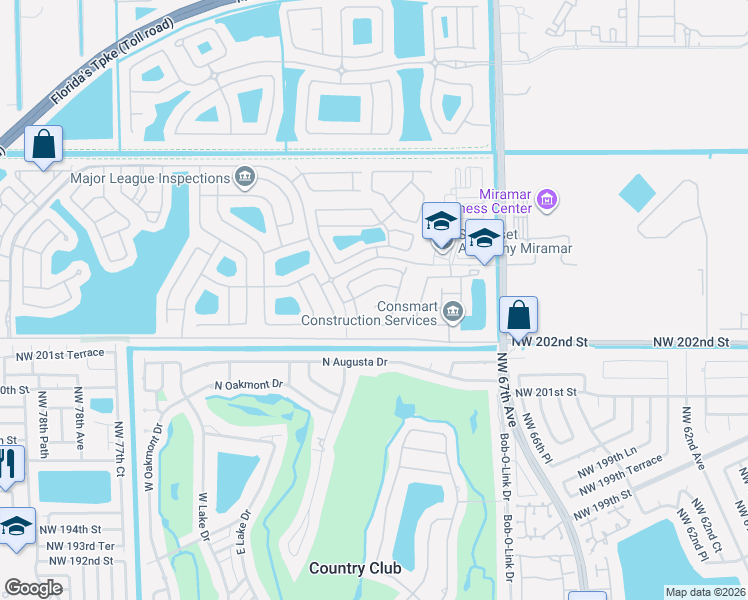 map of restaurants, bars, coffee shops, grocery stores, and more near 12772 Southwest 53rd Court in Miramar