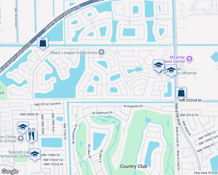 map of restaurants, bars, coffee shops, grocery stores, and more near 5325 Southwest 131st Terrace in Miramar