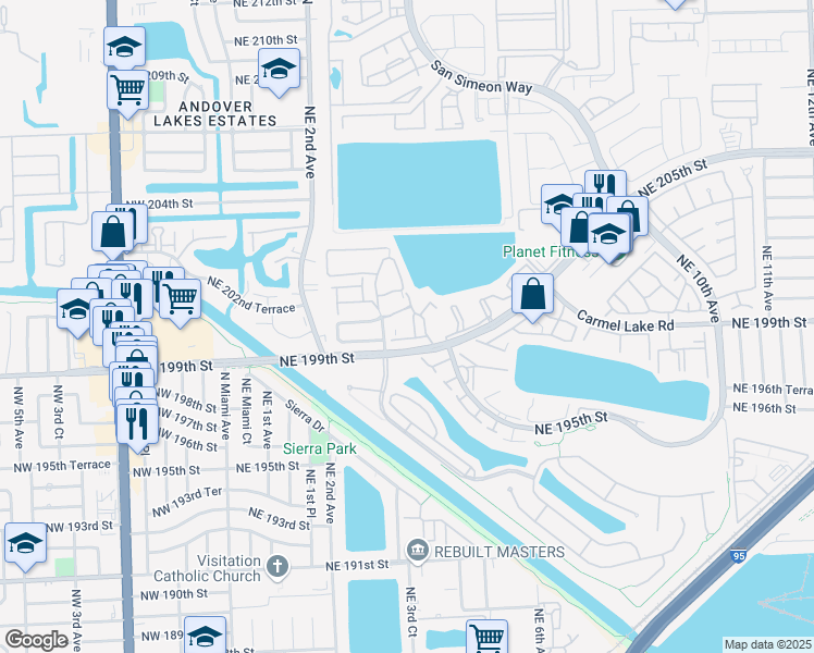 map of restaurants, bars, coffee shops, grocery stores, and more near 335 Ives Dairy Road in North Miami Beach
