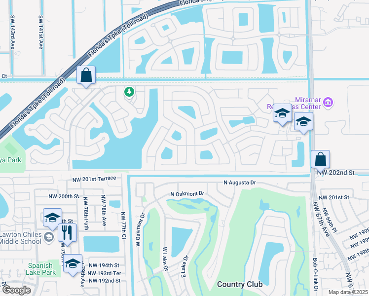 map of restaurants, bars, coffee shops, grocery stores, and more near 13210 Southwest 53rd Street in Miramar