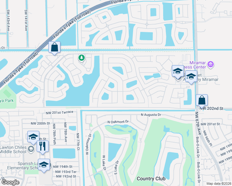 map of restaurants, bars, coffee shops, grocery stores, and more near 13200 Southwest 53rd Street in Miramar