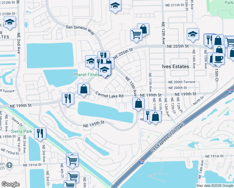 map of restaurants, bars, coffee shops, grocery stores, and more near 29 Carmel Lake Road in Miami