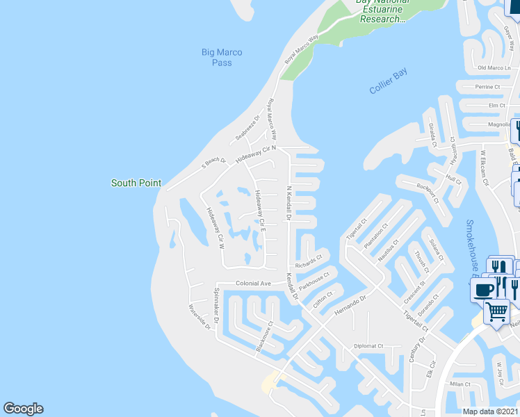 map of restaurants, bars, coffee shops, grocery stores, and more near 856 Hideaway Circle East in Marco Island