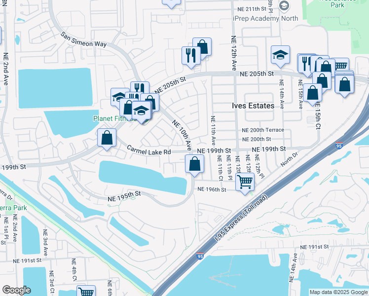 map of restaurants, bars, coffee shops, grocery stores, and more near 925 Northeast 199th Street in North Miami Beach