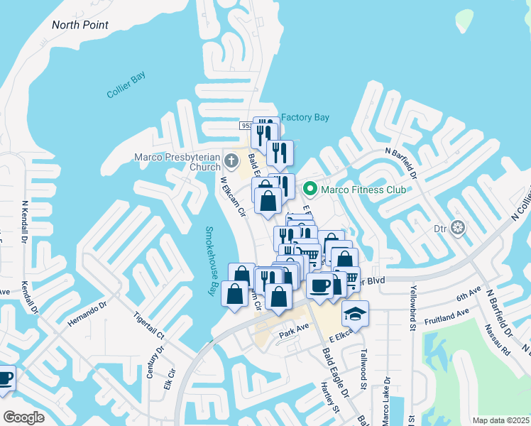 map of restaurants, bars, coffee shops, grocery stores, and more near 830 Bald Eagle Dr in Marco Island