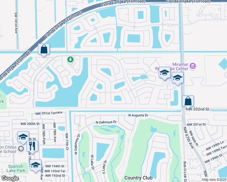 map of restaurants, bars, coffee shops, grocery stores, and more near 13137 Southwest 53rd Street in Miramar