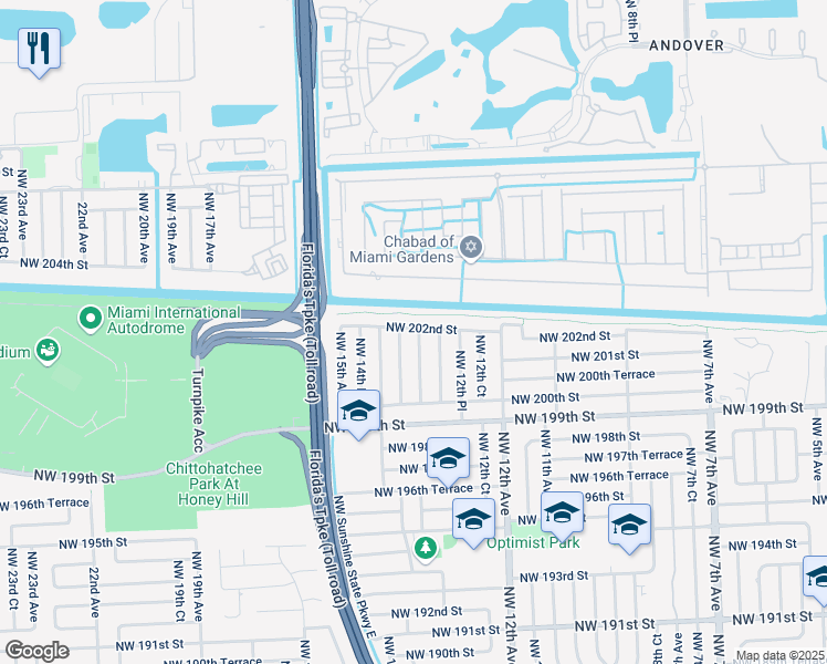 map of restaurants, bars, coffee shops, grocery stores, and more near 20140 Northwest 14th Avenue in Miami