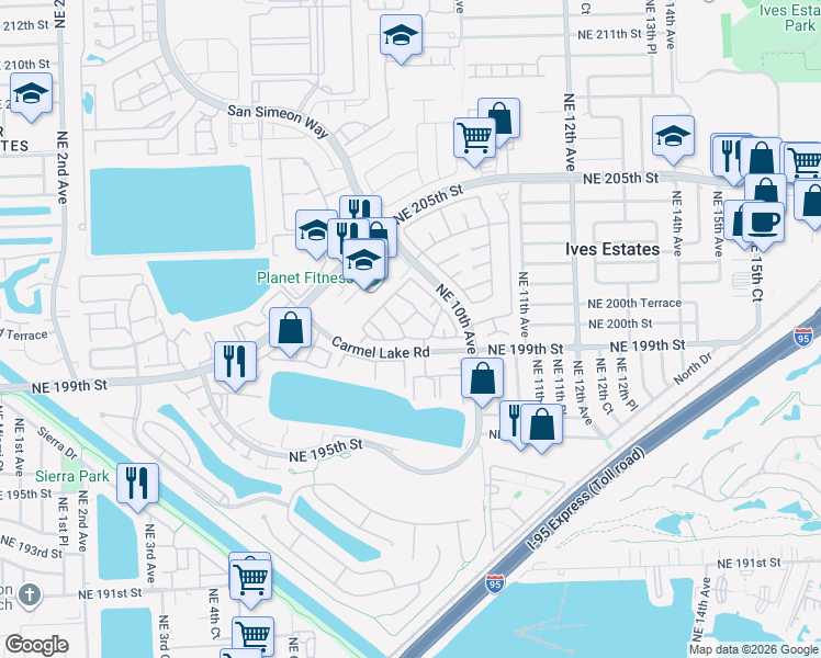 map of restaurants, bars, coffee shops, grocery stores, and more near 29 Carmel Lake Road in Miami