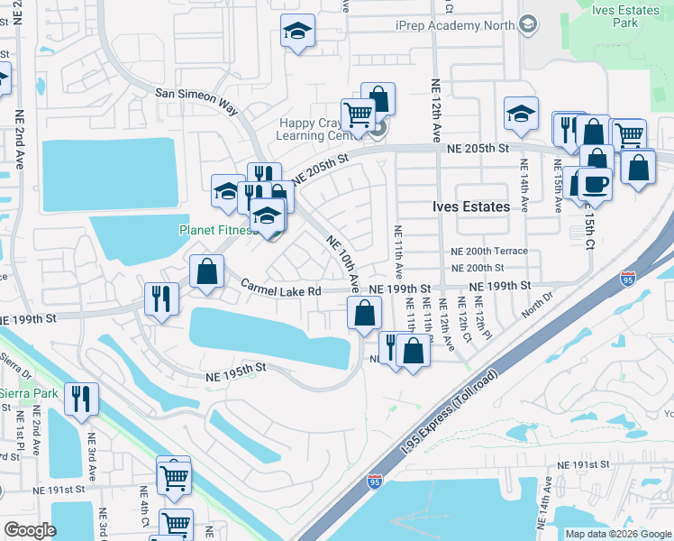 map of restaurants, bars, coffee shops, grocery stores, and more near None in Ives Estates
