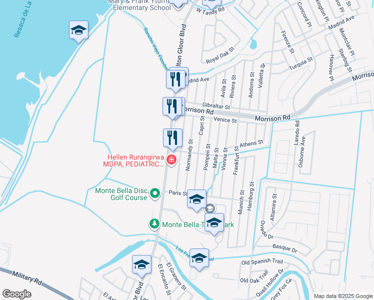 map of restaurants, bars, coffee shops, grocery stores, and more near 2732 Naples St in Brownsville