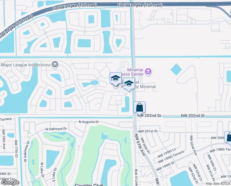 map of restaurants, bars, coffee shops, grocery stores, and more near 12517 Southwest 53rd Court in Miramar