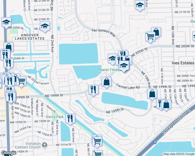 map of restaurants, bars, coffee shops, grocery stores, and more near 20020 Northeast 6th Court Circle in Miami