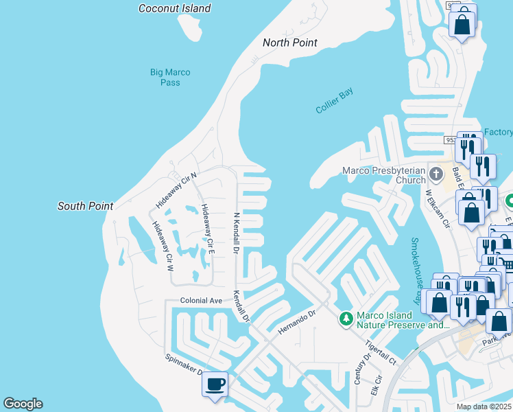 map of restaurants, bars, coffee shops, grocery stores, and more near 470 Maunder Court in Marco Island