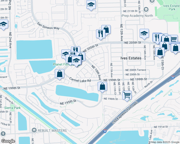 map of restaurants, bars, coffee shops, grocery stores, and more near 917 Northeast 199th Street in North Miami Beach