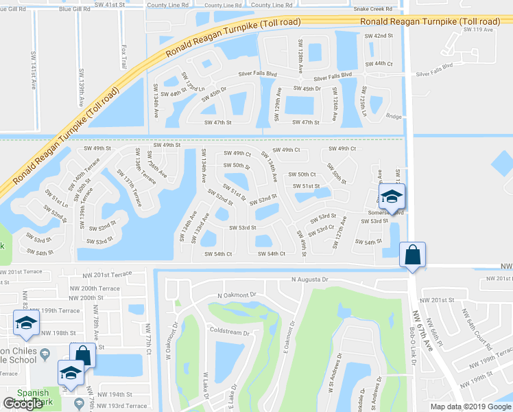 map of restaurants, bars, coffee shops, grocery stores, and more near 13120 Southwest 52nd Street in Miramar