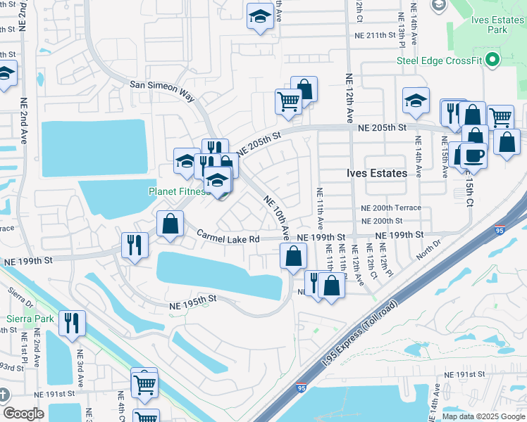 map of restaurants, bars, coffee shops, grocery stores, and more near 917 Northeast 199th Street in North Miami Beach
