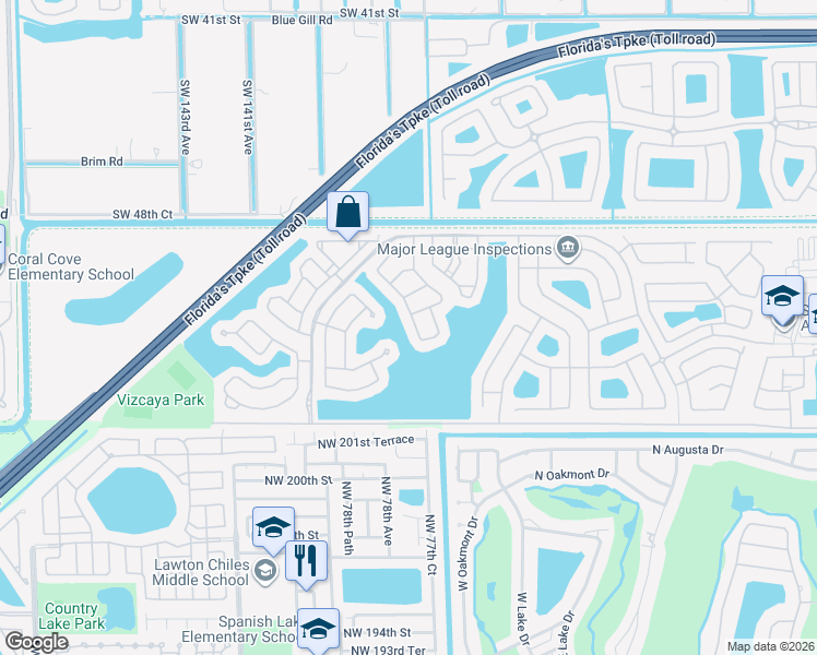 map of restaurants, bars, coffee shops, grocery stores, and more near 5124 Southwest 137th Terrace in Miramar