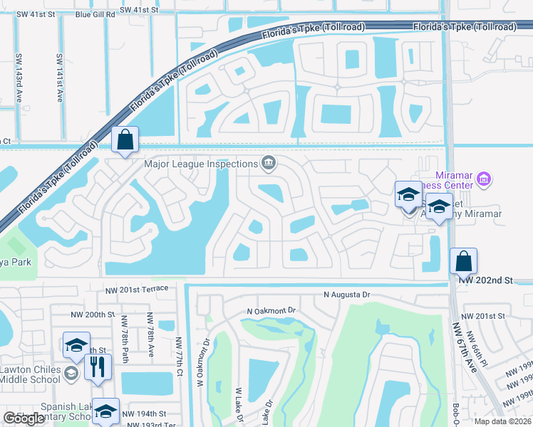 map of restaurants, bars, coffee shops, grocery stores, and more near 13213 Southwest 52nd Street in Miramar