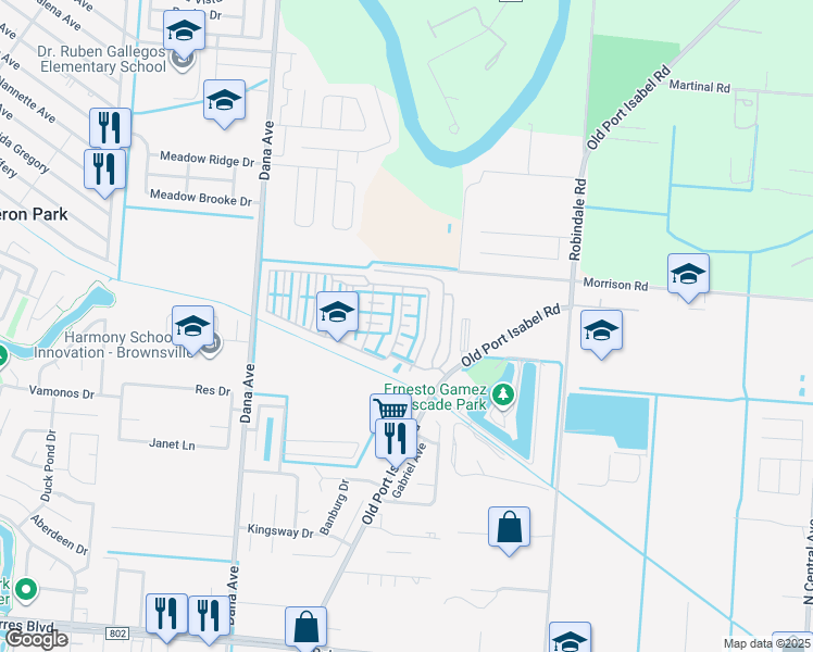 map of restaurants, bars, coffee shops, grocery stores, and more near Autumn Pl in Brownsville