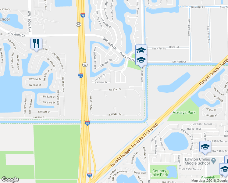 map of restaurants, bars, coffee shops, grocery stores, and more near 15056 Southwest 52nd Street in Miramar